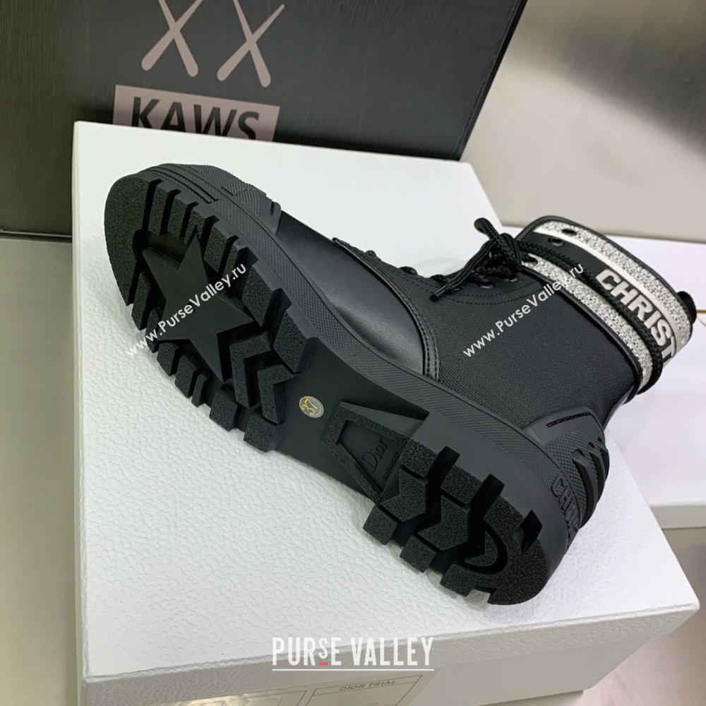 dior Black and White Technical Fabric and Black Calfskin D-Major Ankle Boot 2023 (kaola-231011-27)