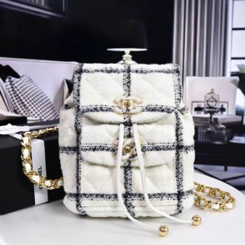 CHANEL AS3615 TWEED BACKPACK WHITE 2022 (YUNDING-231218-01)
