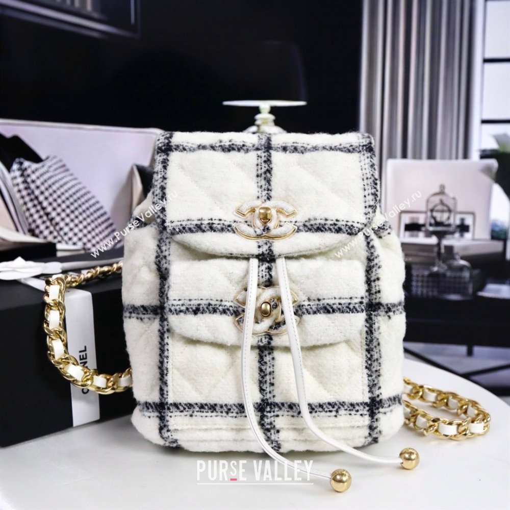 CHANEL AS3615 TWEED BACKPACK WHITE 2022 (YUNDING-231218-01)