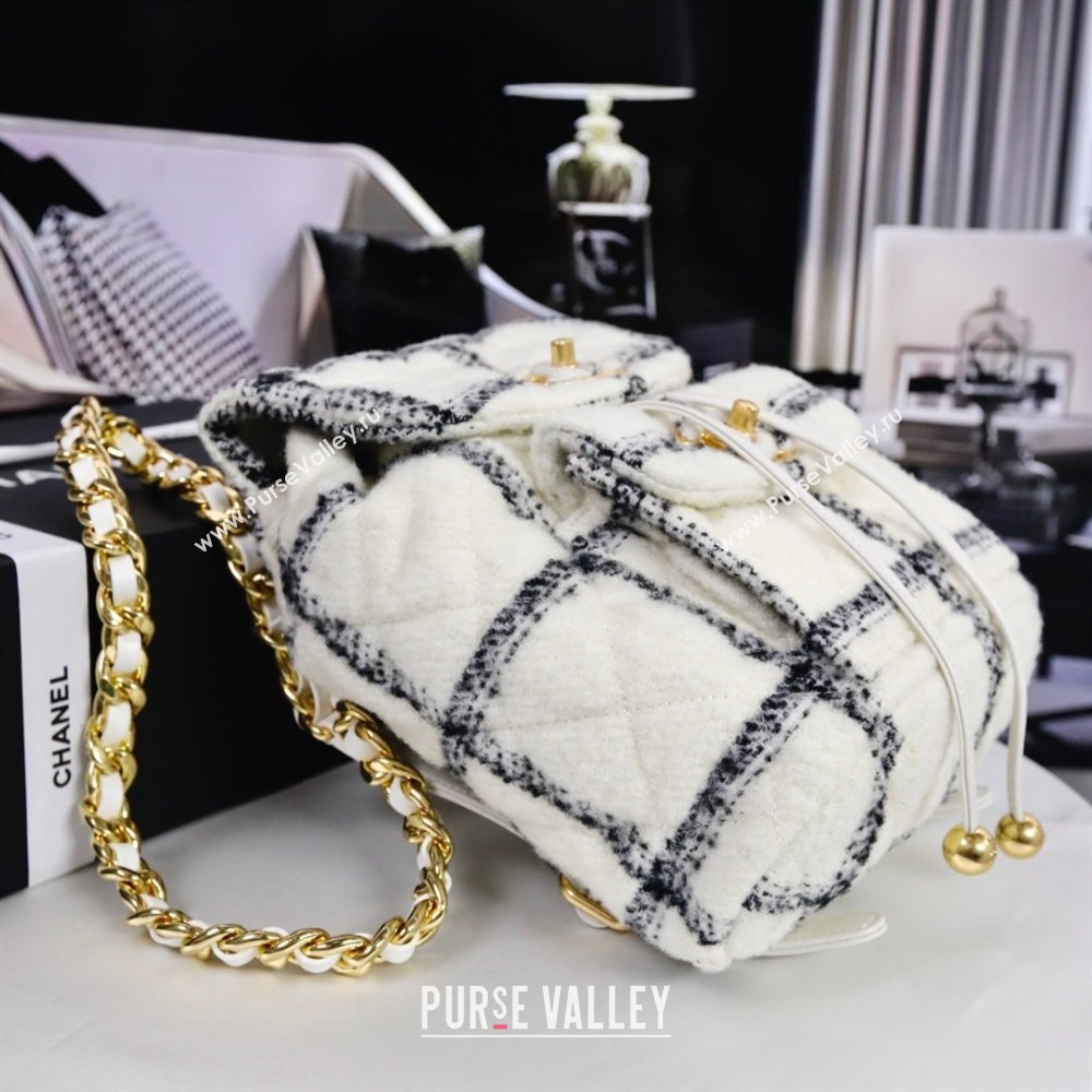 CHANEL AS3615 TWEED BACKPACK WHITE 2022 (YUNDING-231218-01)