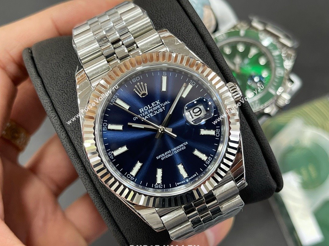 rolex datejust watch 41mm blue/silver (kana-231218-01)