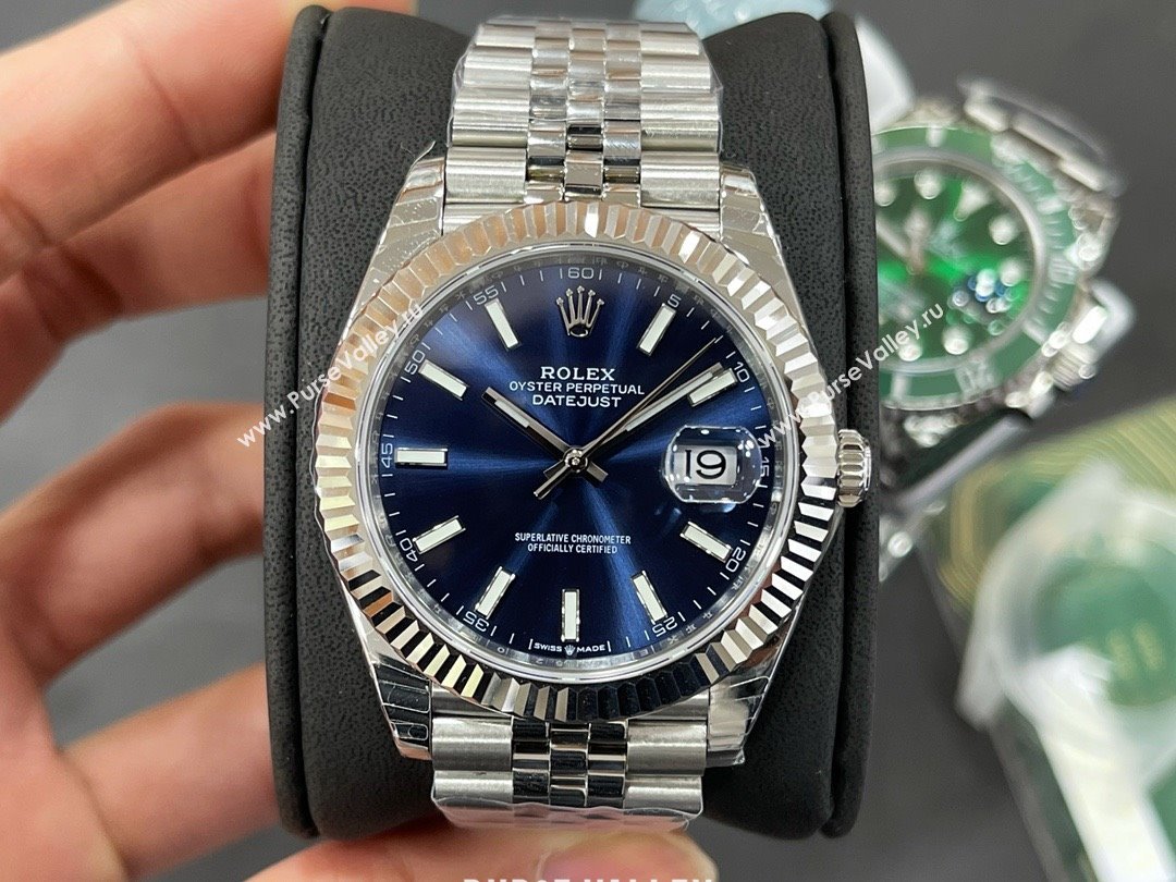 rolex datejust watch 41mm blue/silver (kana-231218-01)
