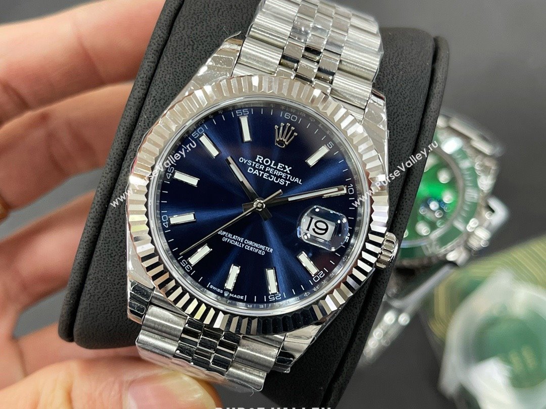 rolex datejust watch 41mm blue/silver (kana-231218-01)