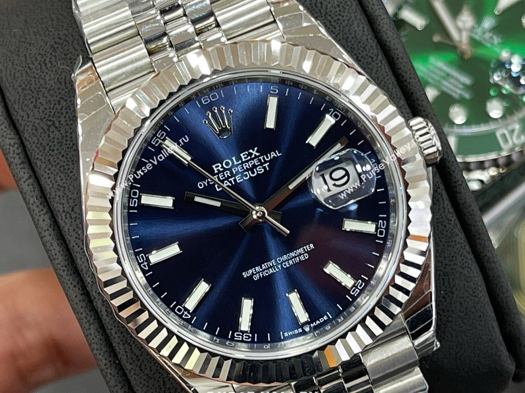 rolex datejust watch 41mm blue/silver (kana-231218-01)