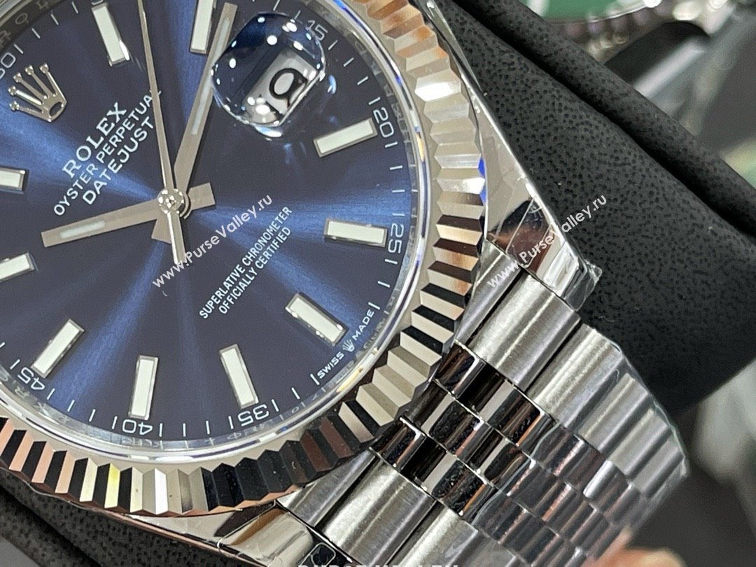 rolex datejust watch 41mm blue/silver (kana-231218-01)