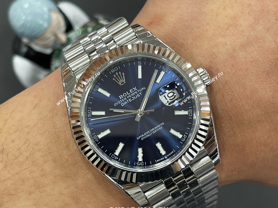 rolex datejust watch 41mm blue/silver (kana-231218-01)