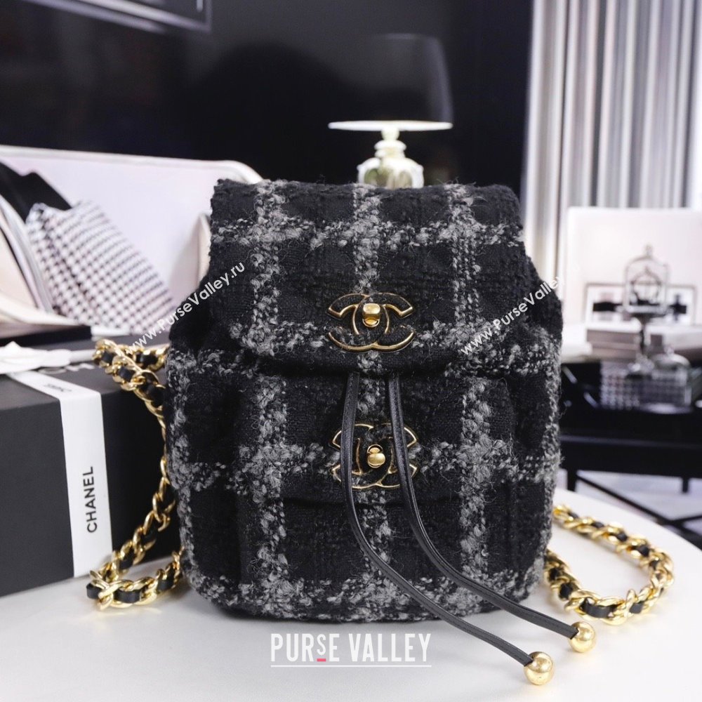 CHANEL AS3615 TWEED BACKPACK black 2022 (YUNDING-231218-02)