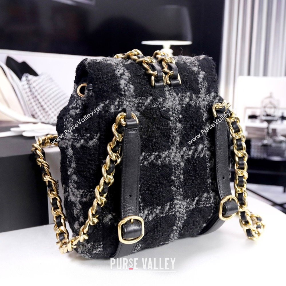 CHANEL AS3615 TWEED BACKPACK black 2022 (YUNDING-231218-02)