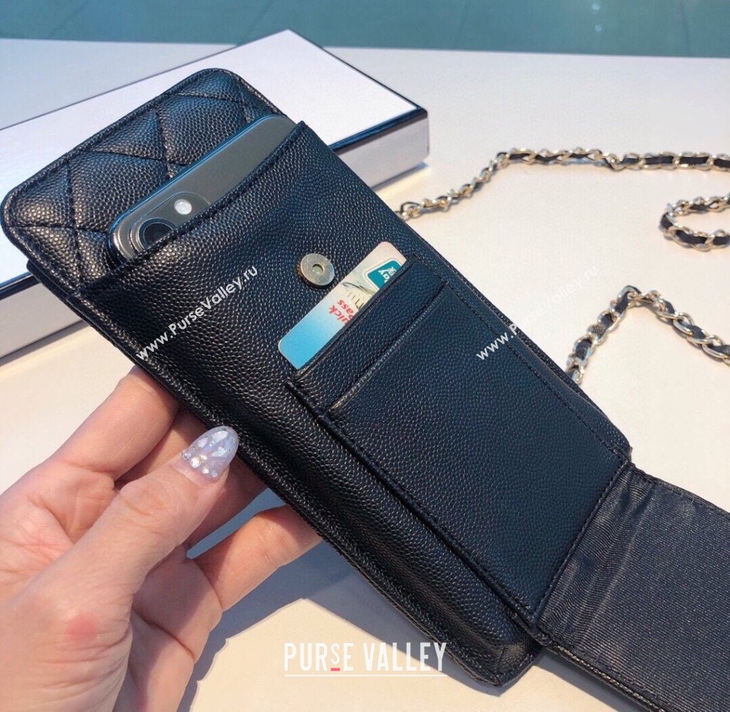 chanel black phone case in grained leather 2023 (shishang-231109-02)