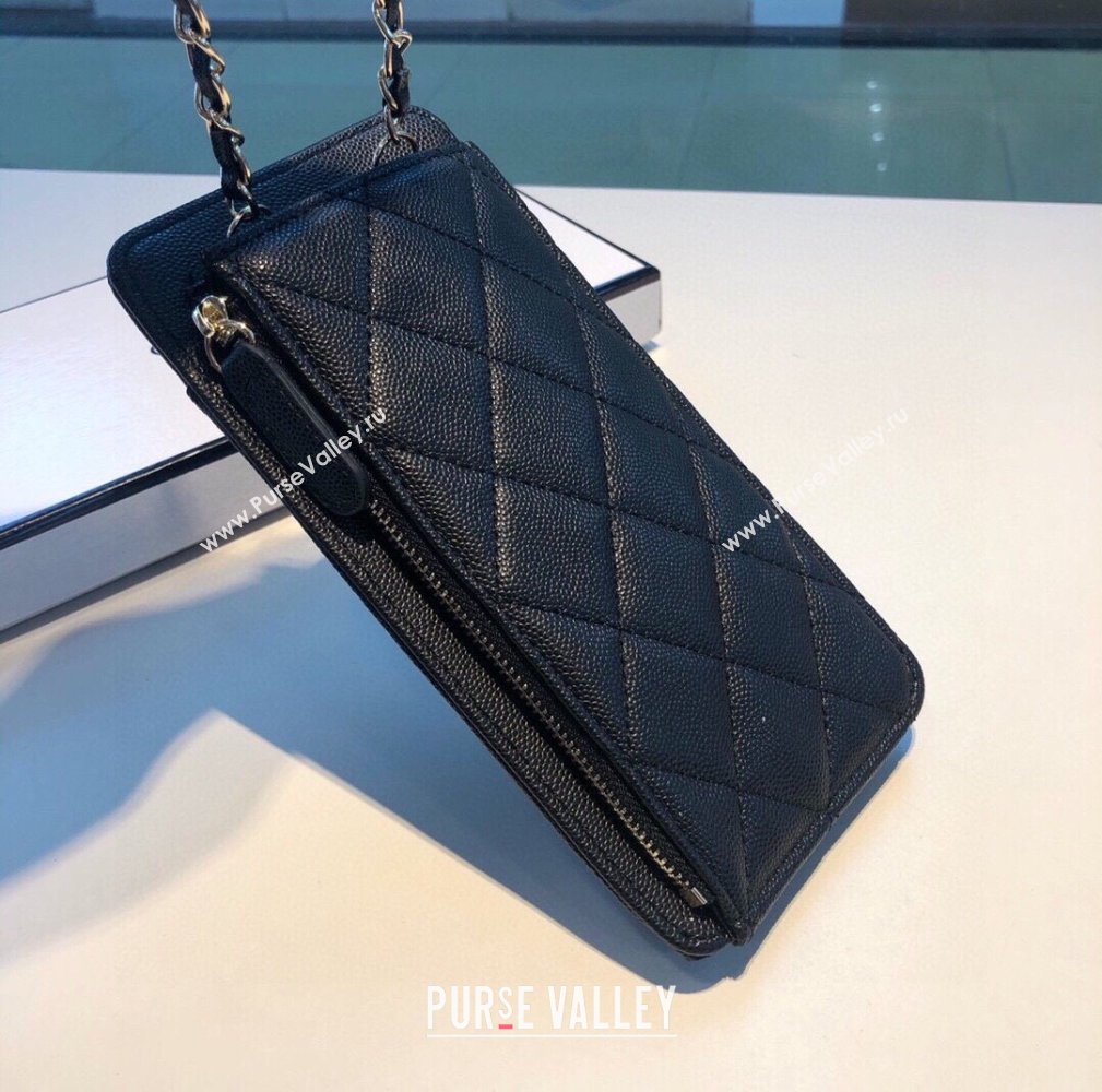 chanel black phone case in grained leather 2023 (shishang-231109-02)
