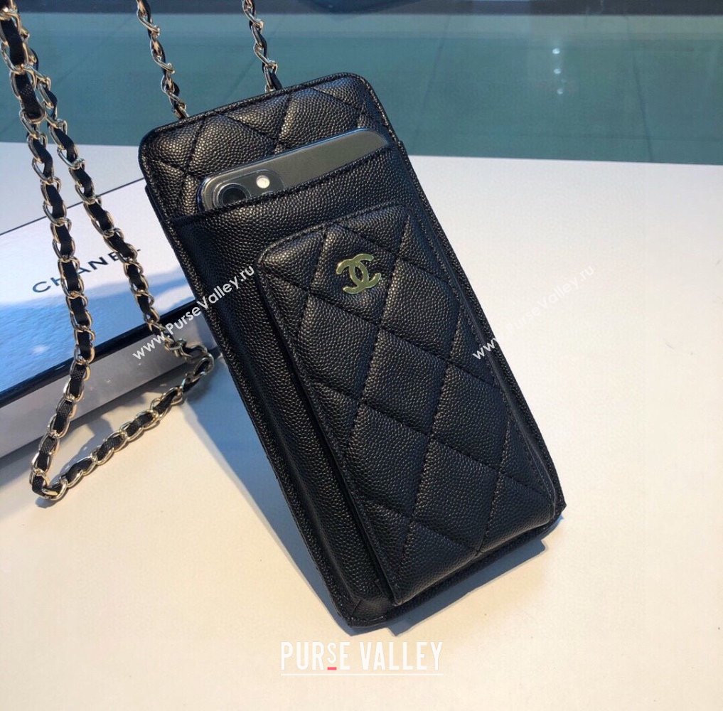 chanel black phone case in grained leather 2023 (shishang-231109-02)