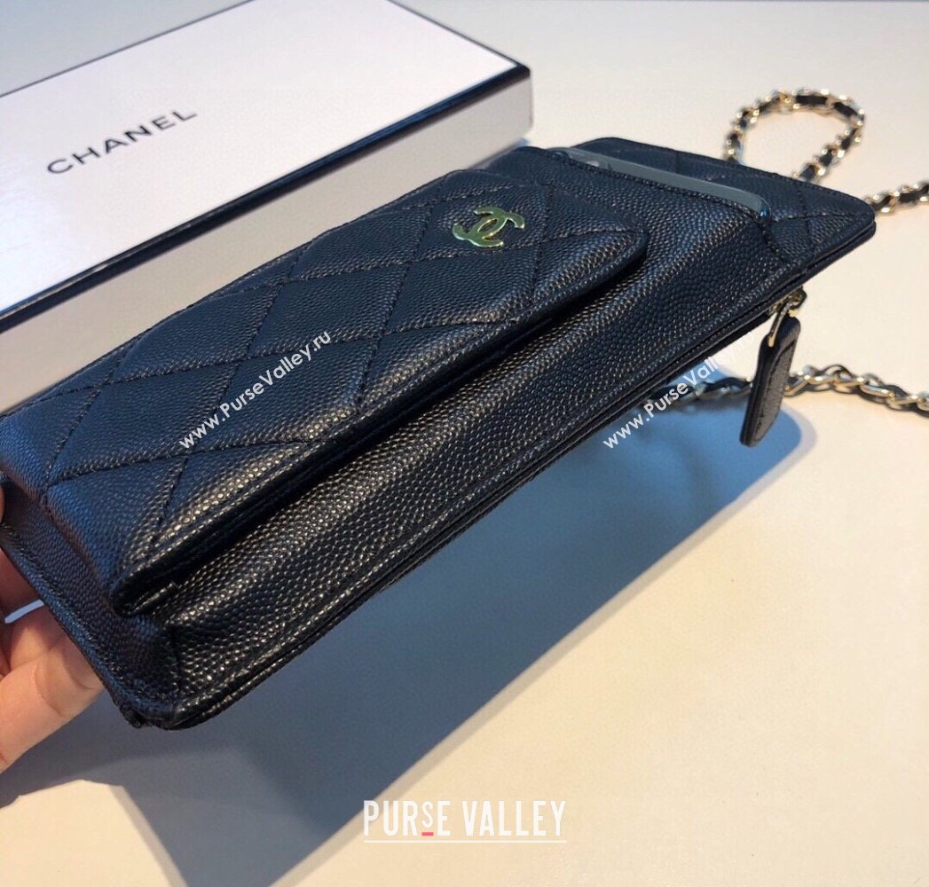 chanel black phone case in grained leather 2023 (shishang-231109-02)