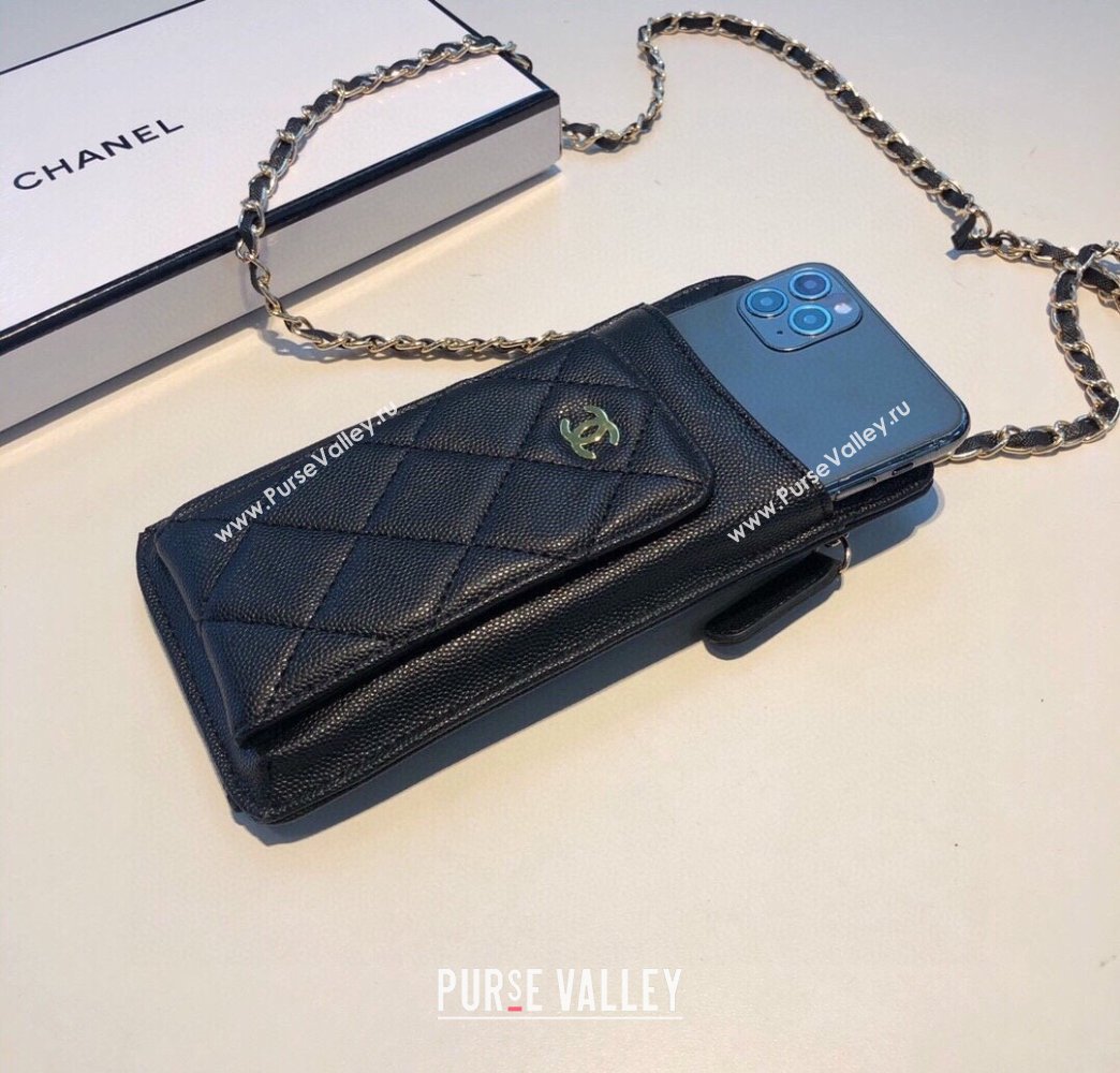 chanel black phone case in grained leather 2023 (shishang-231109-02)