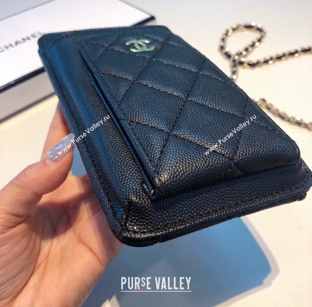 chanel black phone case in grained leather 2023 (shishang-231109-02)