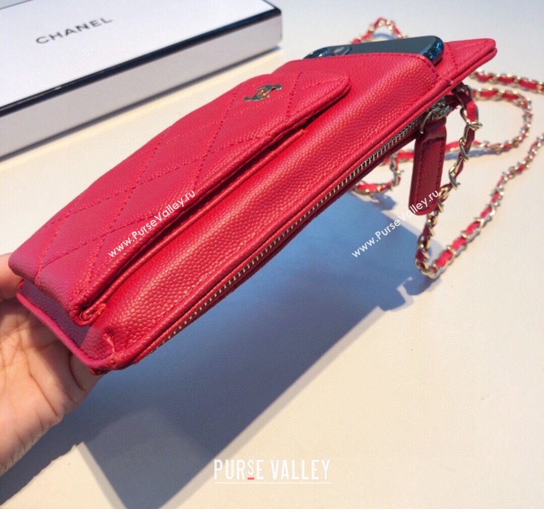 chanel red phone case in grained leather 2023 (shishang-231109-01)