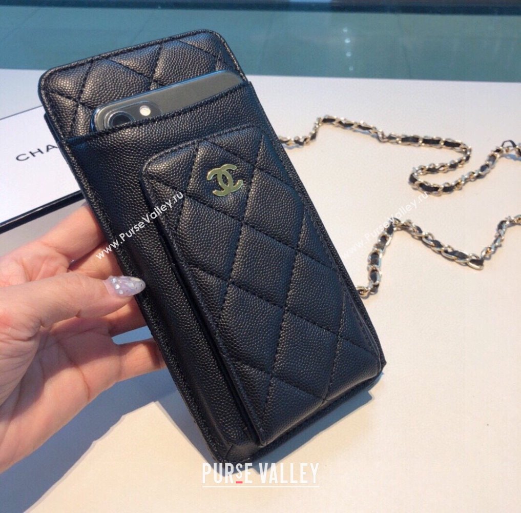 chanel black phone case in grained leather 2023 (shishang-231109-02)