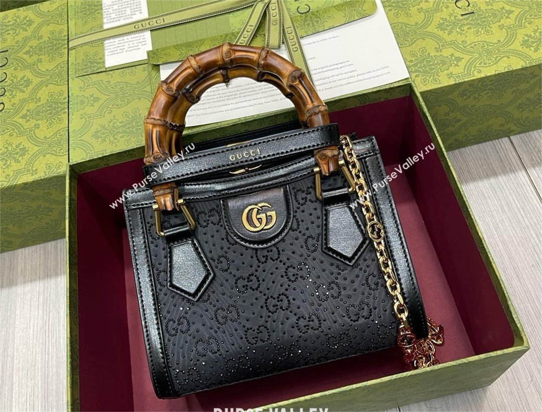 Gucci Diana mini tote bag canvas with GG crystal 707449 BLACK (DELIHANG-240423-24)