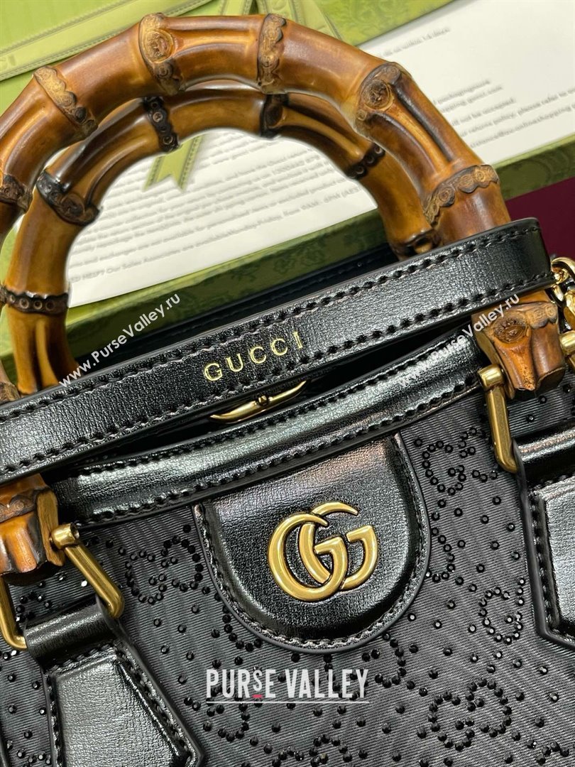 Gucci Diana mini tote bag canvas with GG crystal 707449 BLACK (DELIHANG-240423-24)