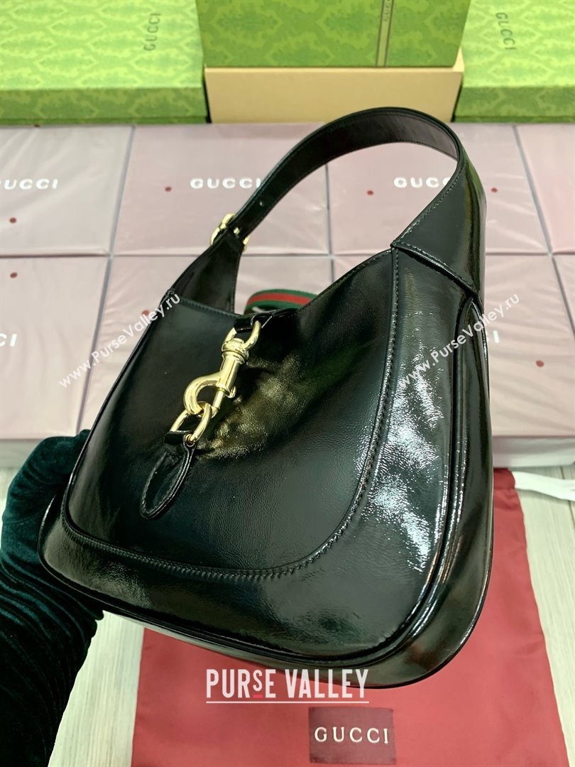 Gucci Jackie small shoulder bag 782849 IN BLACK patent leather 2024 (DELIHANG-240423-12)