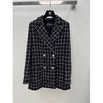 chaneI Tweed Sequins Black White JACKET P75797 2023 FW (QIQI-231110-03)
