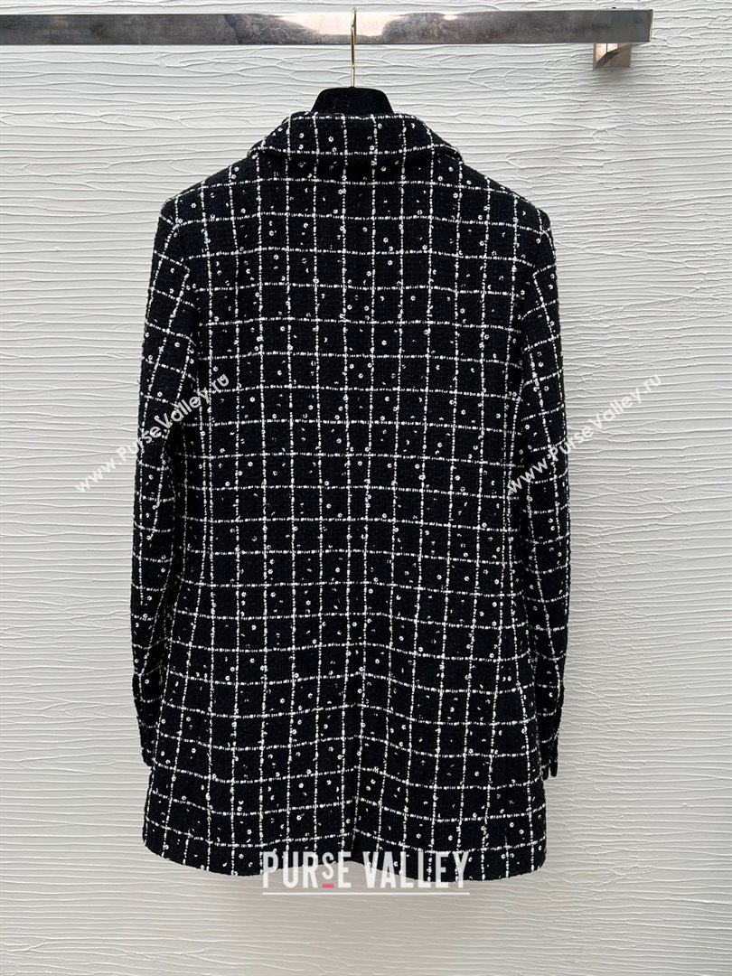 chaneI Tweed Sequins Black White JACKET P75797 2023 FW (QIQI-231110-03)