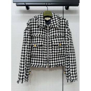 GUCCI Gingham cotton tweed bomber jacket 745064 2023 FW (QIQI-231110-05)