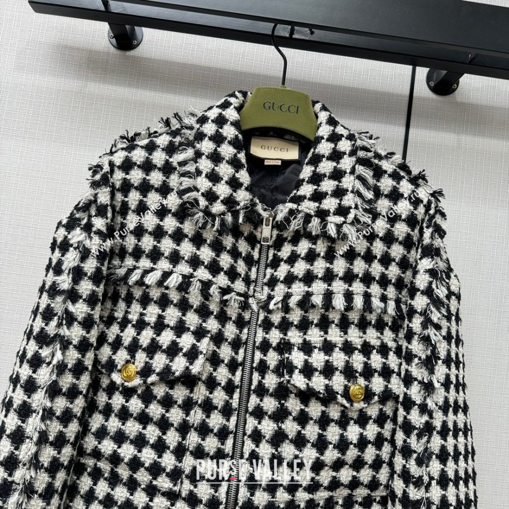 GUCCI Gingham cotton tweed bomber jacket 745064 2023 FW (QIQI-231110-05)