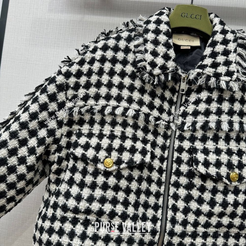 GUCCI Gingham cotton tweed bomber jacket 745064 2023 FW (QIQI-231110-05)