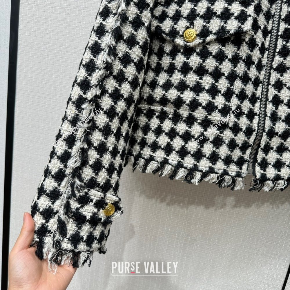 GUCCI Gingham cotton tweed bomber jacket 745064 2023 FW (QIQI-231110-05)