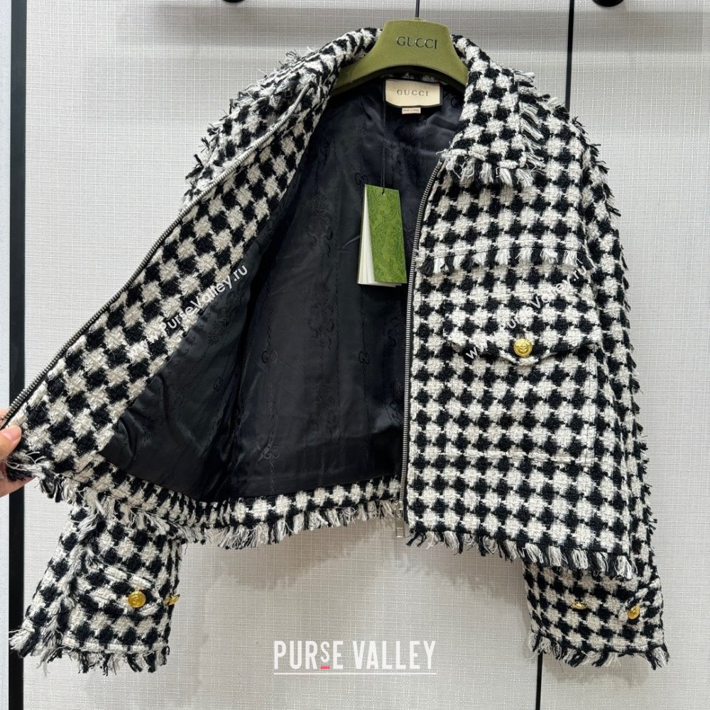 GUCCI Gingham cotton tweed bomber jacket 745064 2023 FW (QIQI-231110-05)