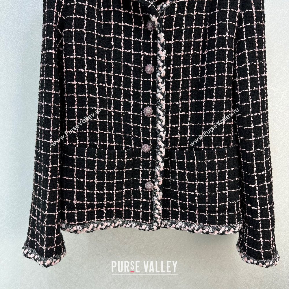 chaneI Black, Pink Silver WOOL TWEED JACKET P75802 2023 FW (QIQI-231110-02)