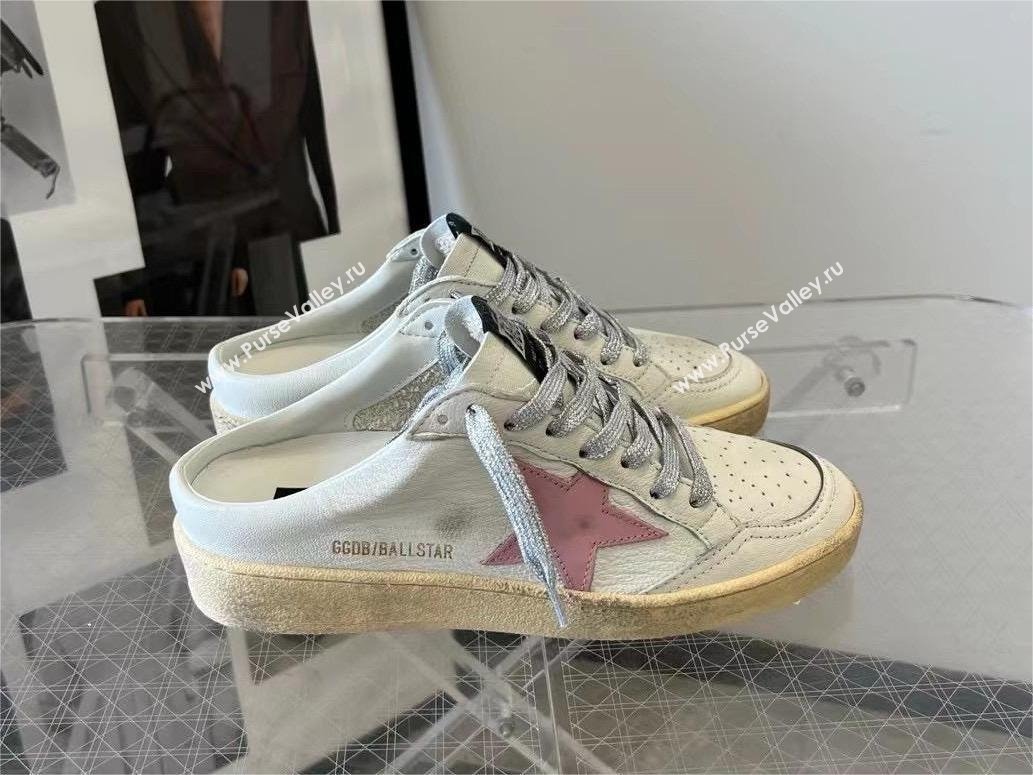 golden goose Ball Star Sabots in white nappa with an old-rose leather star 2024 (nono-240129-02)