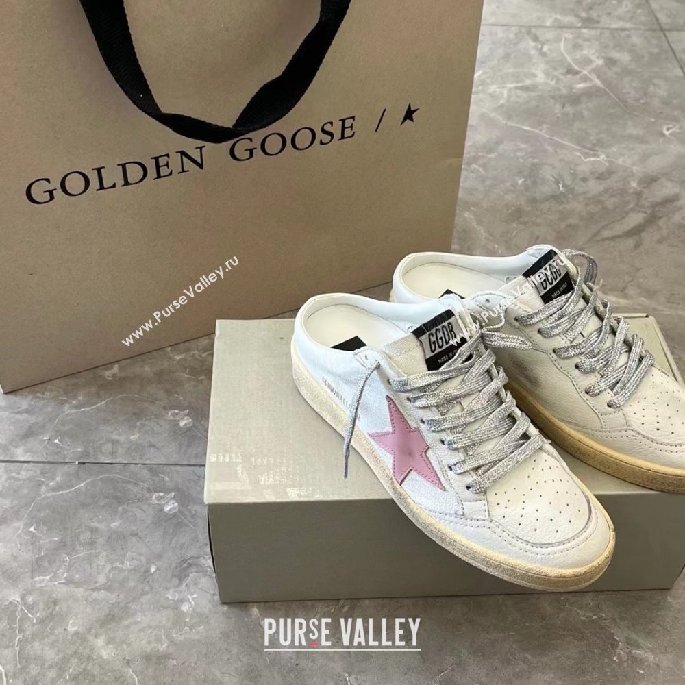 golden goose Ball Star Sabots in white nappa with an old-rose leather star 2024 (nono-240129-02)