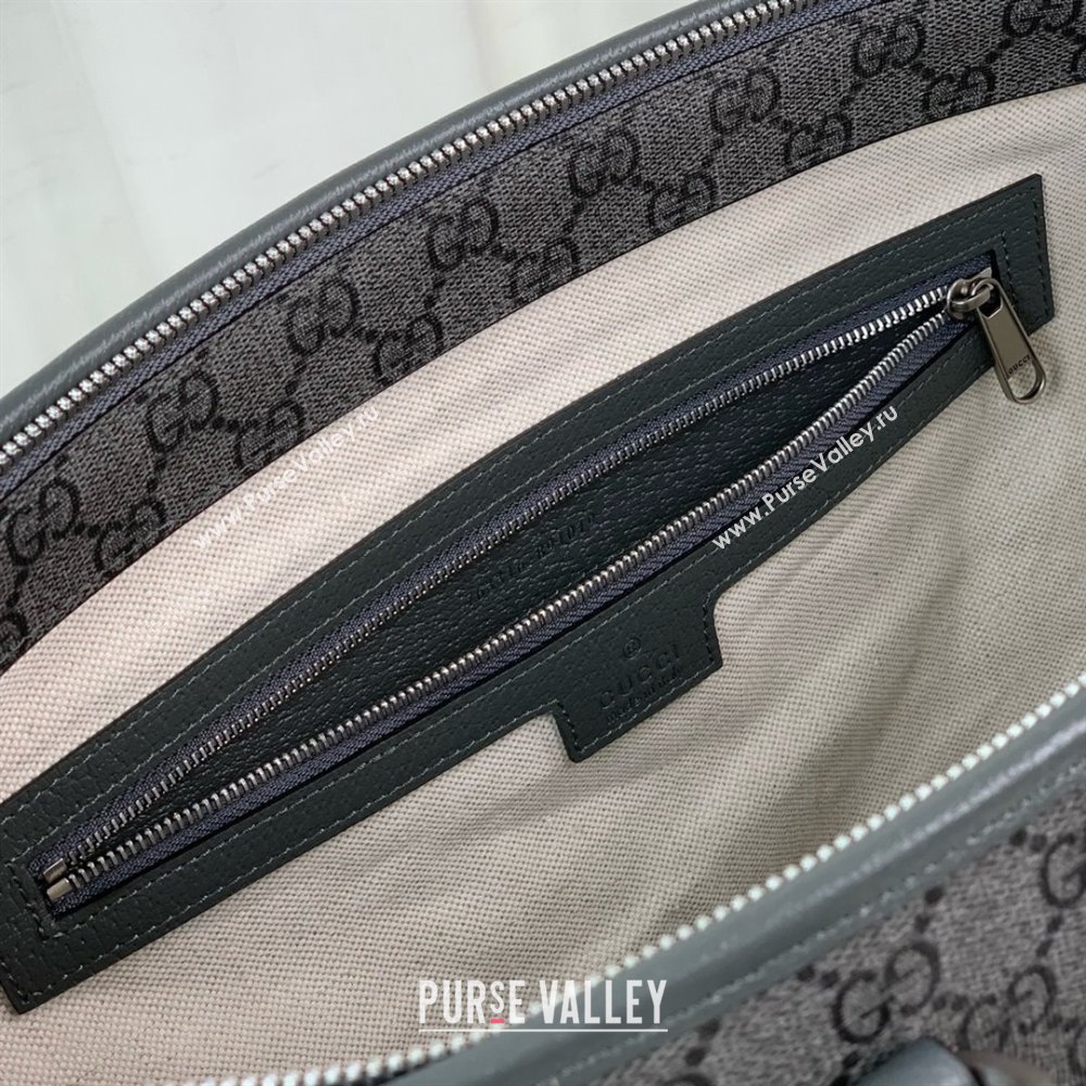 gucci Ophidia medium tote bag in Grey and black GG Supreme Tender canvas 763316 2024 (DELIHANG-240423-20)