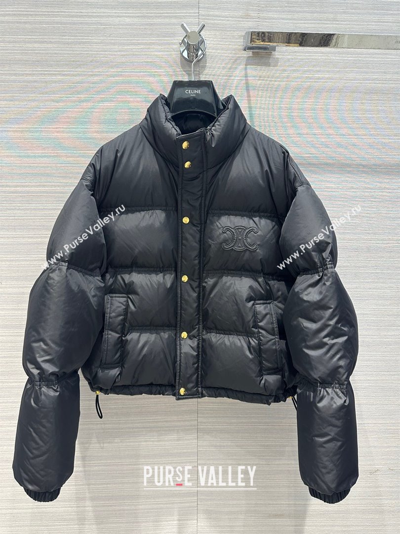celine cropped triomphe down jacket in lightweight nylon Black 2023 (qiqi-231221-11)