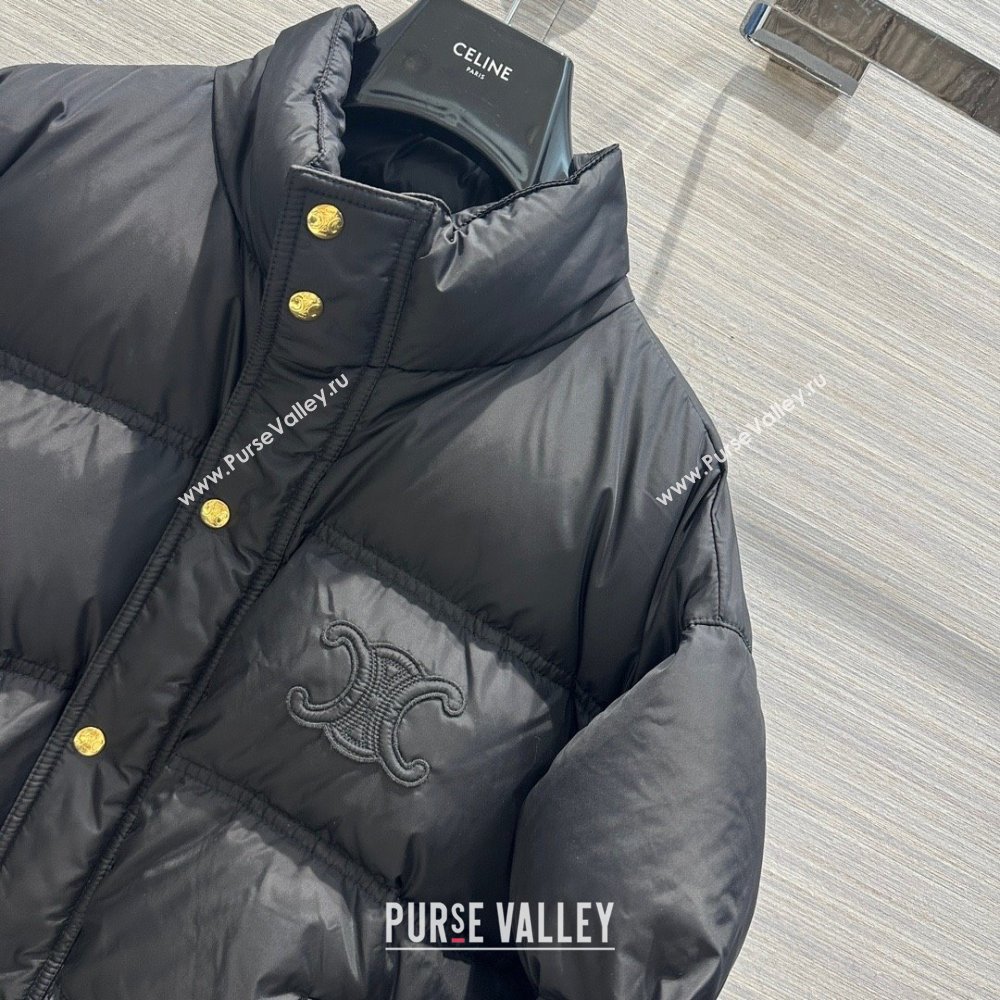 celine cropped triomphe down jacket in lightweight nylon Black 2023 (qiqi-231221-11)