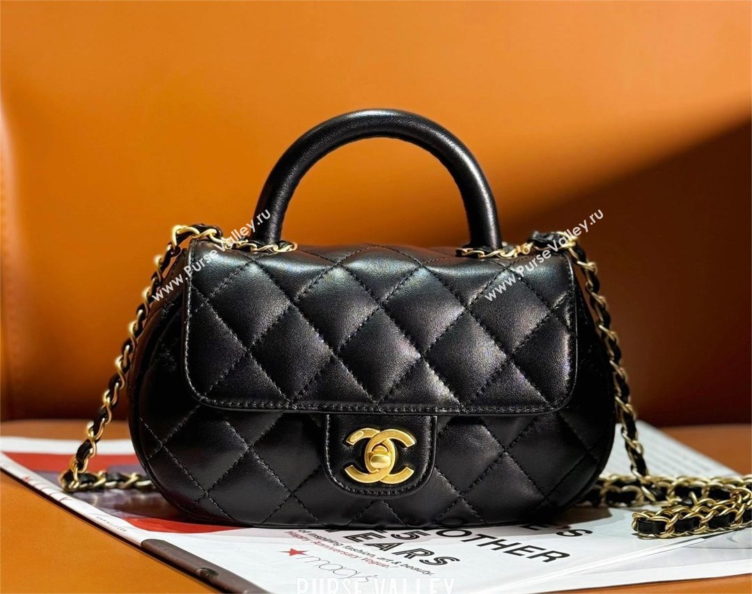 chanel black Lambskin Gold-Tone Metal Small Bag with Top Handle AS4573 2024 (JIYUAN-231221-01)