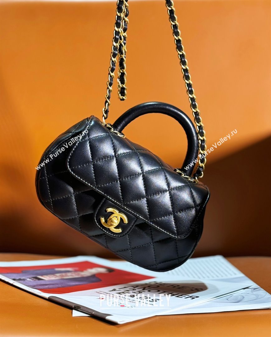 chanel black Lambskin Gold-Tone Metal Small Bag with Top Handle AS4573 2024 (JIYUAN-231221-01)