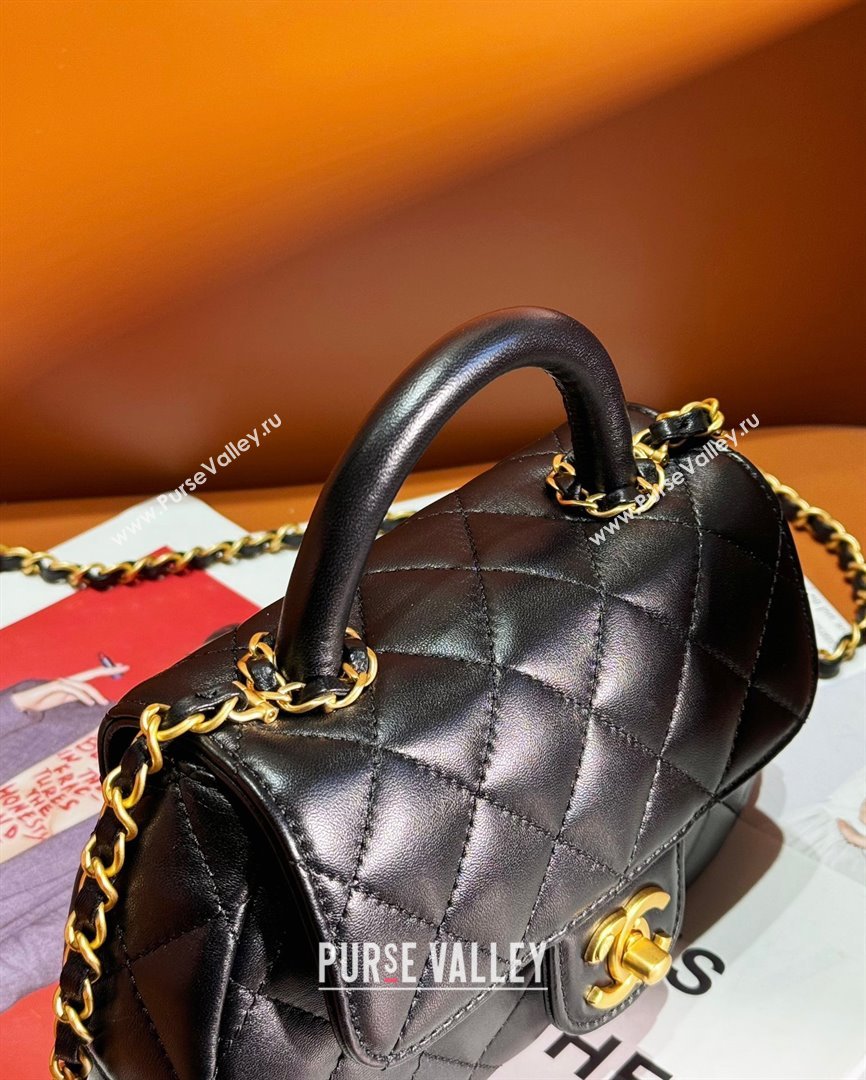 chanel black Lambskin Gold-Tone Metal Small Bag with Top Handle AS4573 2024 (JIYUAN-231221-01)