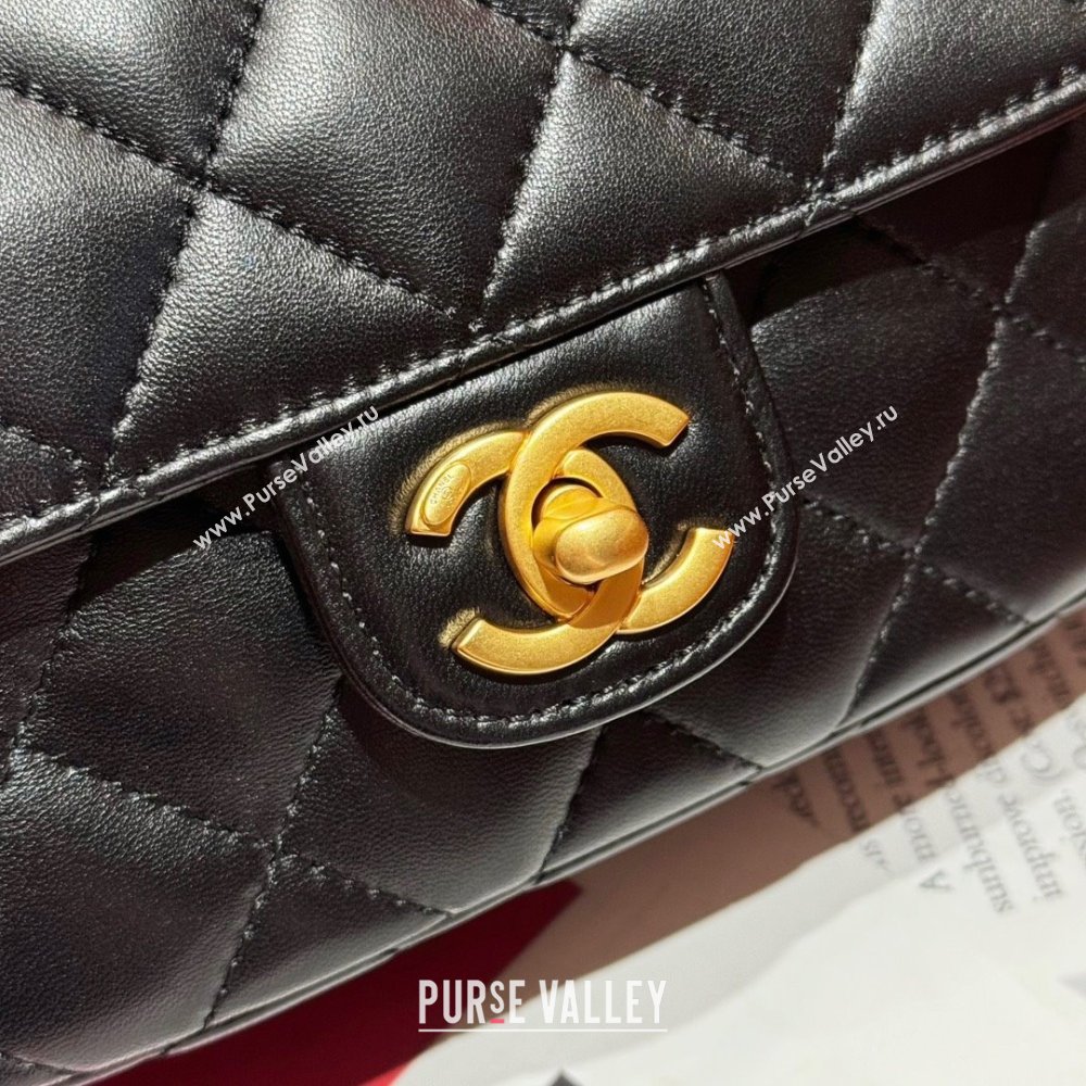chanel black Lambskin Gold-Tone Metal Small Bag with Top Handle AS4573 2024 (JIYUAN-231221-01)