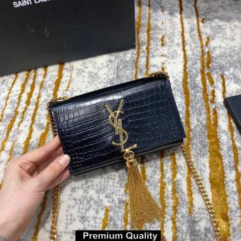 saint laurent mini Kate chain wallet with tassel in crocodile embossed leather 354120 black/gold (jundu-6147)