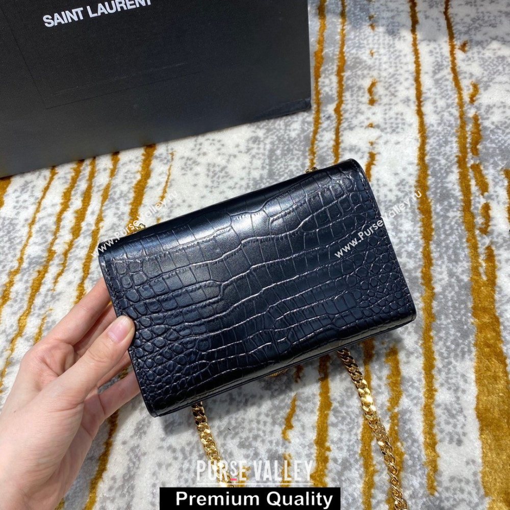 saint laurent mini Kate chain wallet with tassel in crocodile embossed leather 354120 black/gold (jundu-6147)