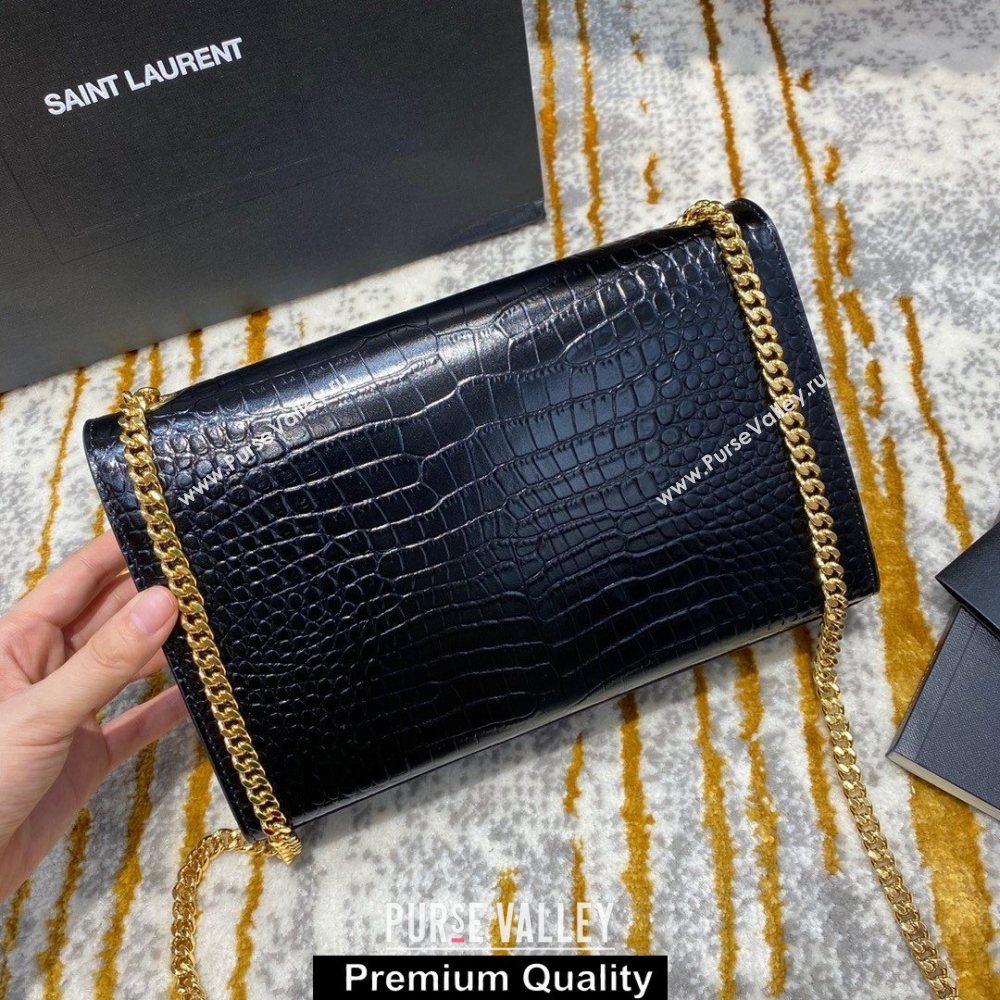 saint laurent Kate chain wallet with tassel in crocodile embossed leather 354119 black/gold (jundu-1450)