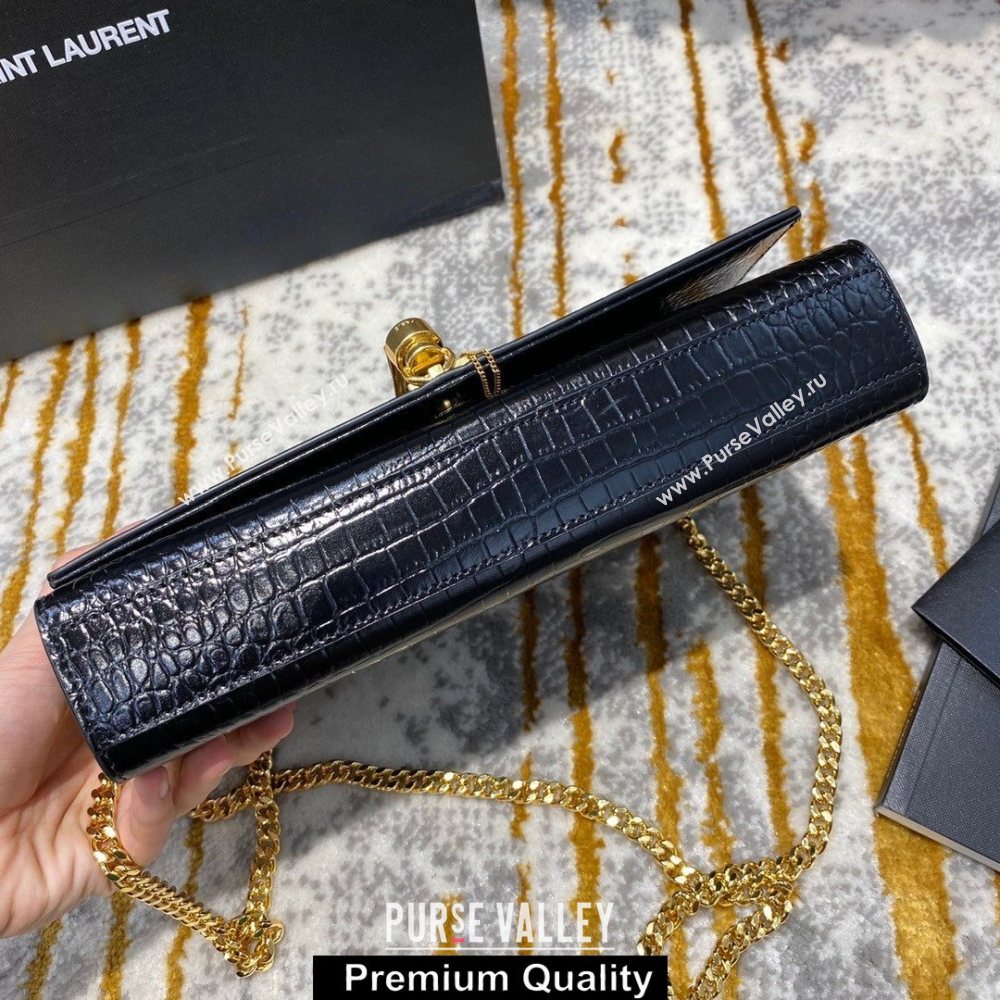 saint laurent Kate chain wallet with tassel in crocodile embossed leather 354119 black/gold (jundu-1450)