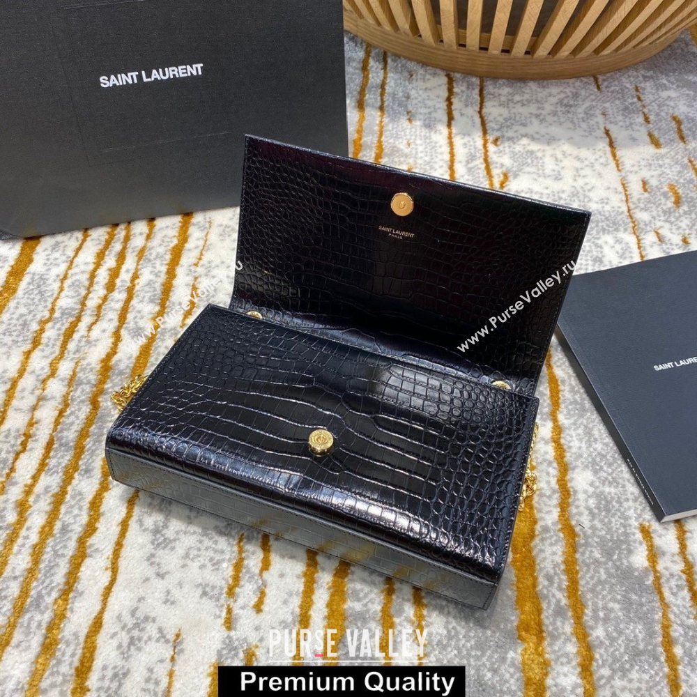 saint laurent Kate chain wallet with tassel in crocodile embossed leather 354119 black/gold (jundu-1450)