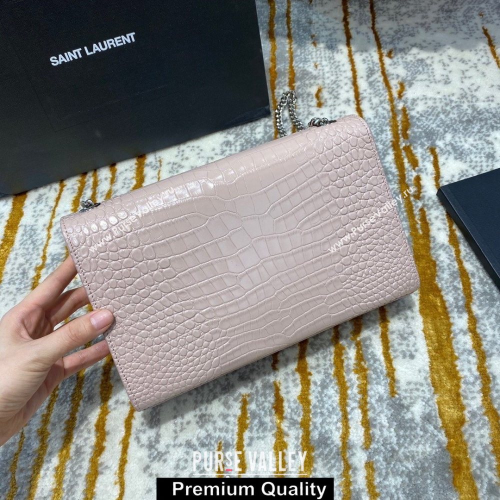 saint laurent Kate chain wallet with tassel in crocodile embossed leather 354119 pink/silver (jundu-4391)