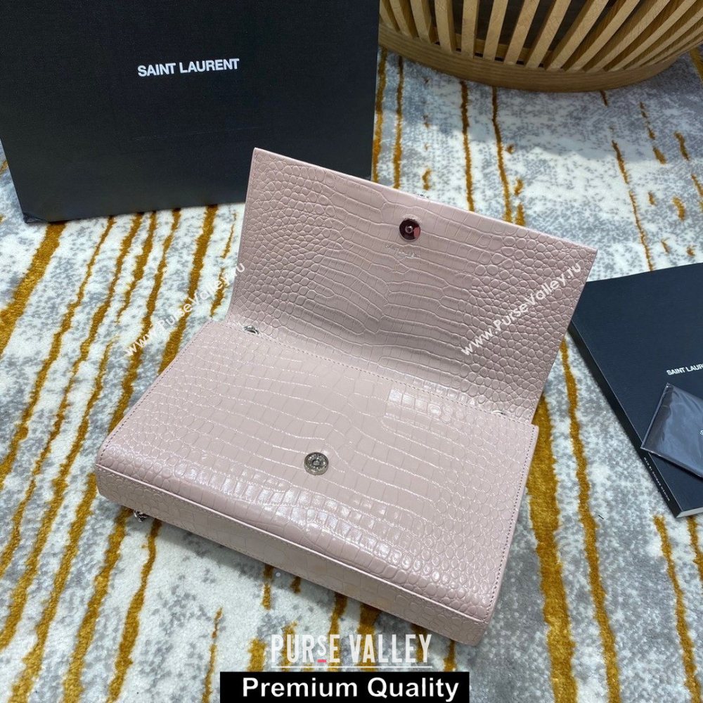 saint laurent Kate chain wallet with tassel in crocodile embossed leather 354119 pink/silver (jundu-4391)