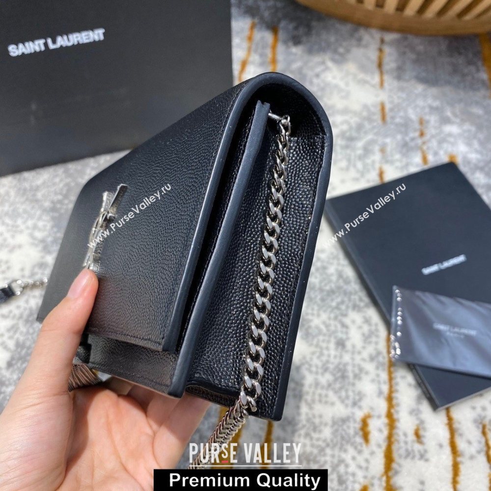 saint laurent small Kate chain wallet with tassel in caviar leather 452159 black/silver (jundu-1479)