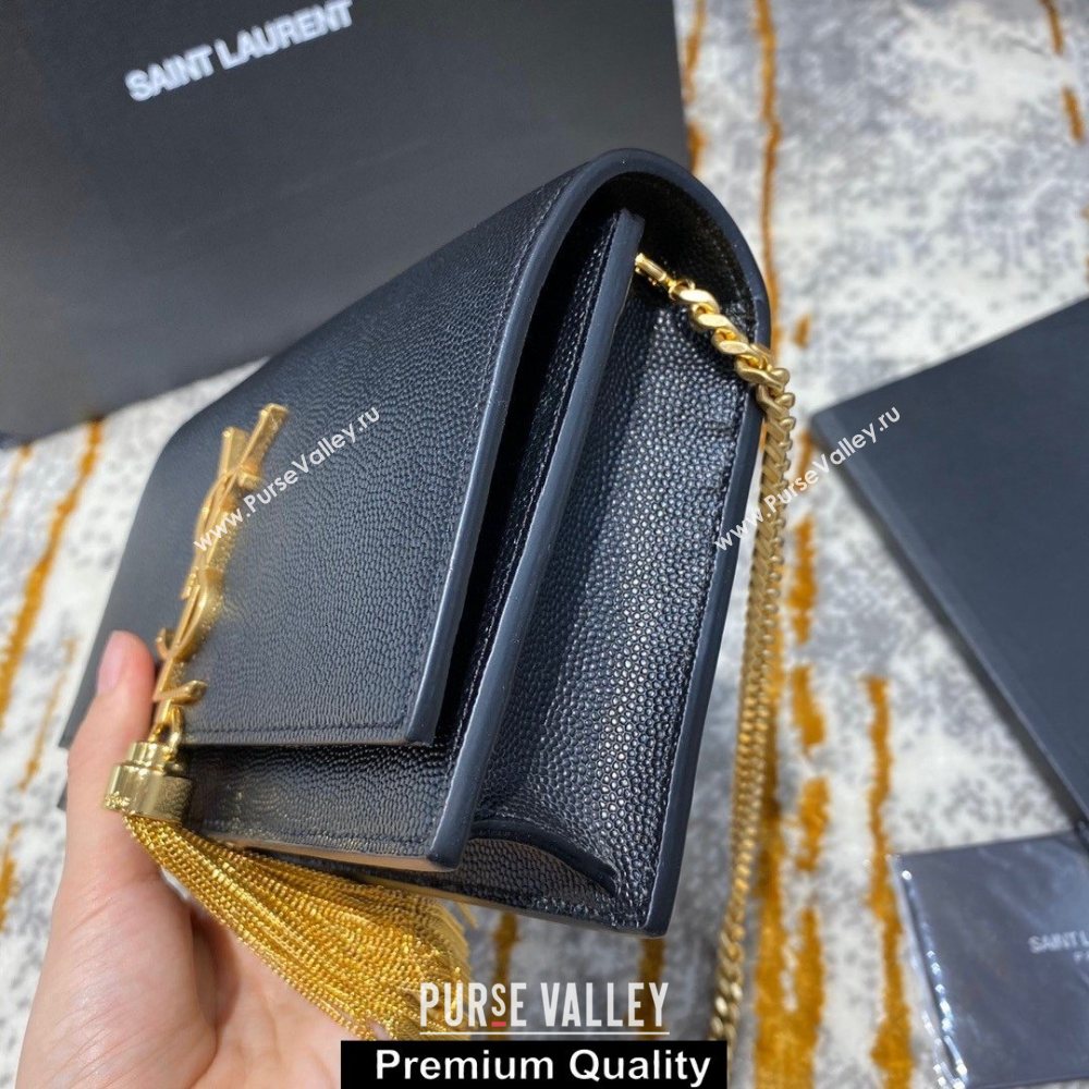 saint laurent small Kate chain wallet with tassel in caviar leather 452159 black/gold (jundu--3279)