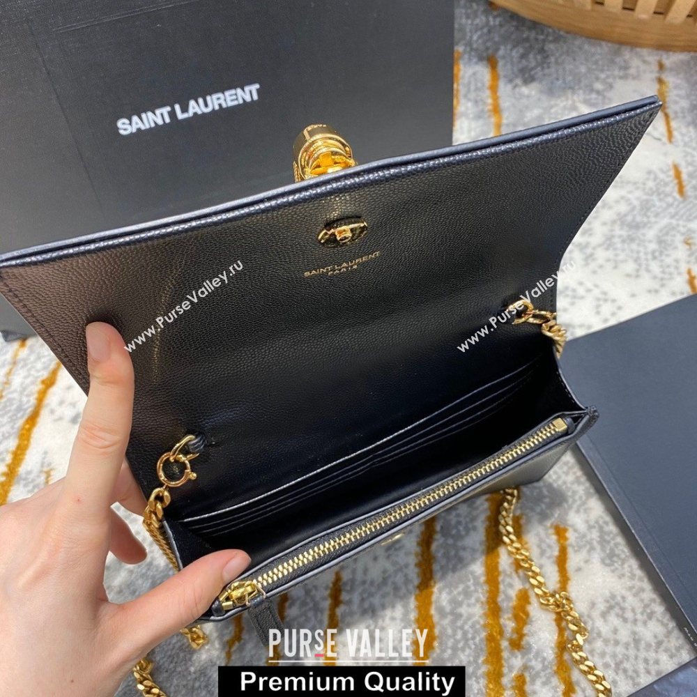 saint laurent small Kate chain wallet with tassel in caviar leather 452159 black/gold (jundu--3279)